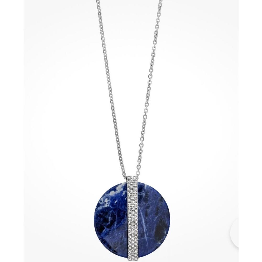 Swarovski Blue Stone Disc Pendant Necklace with Crystal Accent